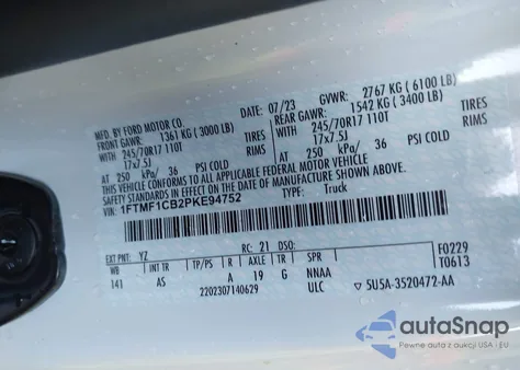 2023 Ford F-150 Xl из США, поврежденный, VIN 1FTMF1CB2PKE94752